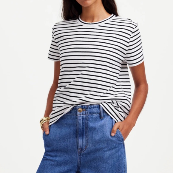 Madewell Tops - NWT Black/White striped Cotton Perfect Crewneck SZ Various